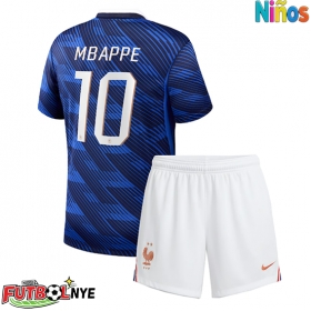 Camiseta Francia Kylian Mbappe #10 Primera Equipación para niños Mundial 2026 manga corta (+ pantalones cortos)